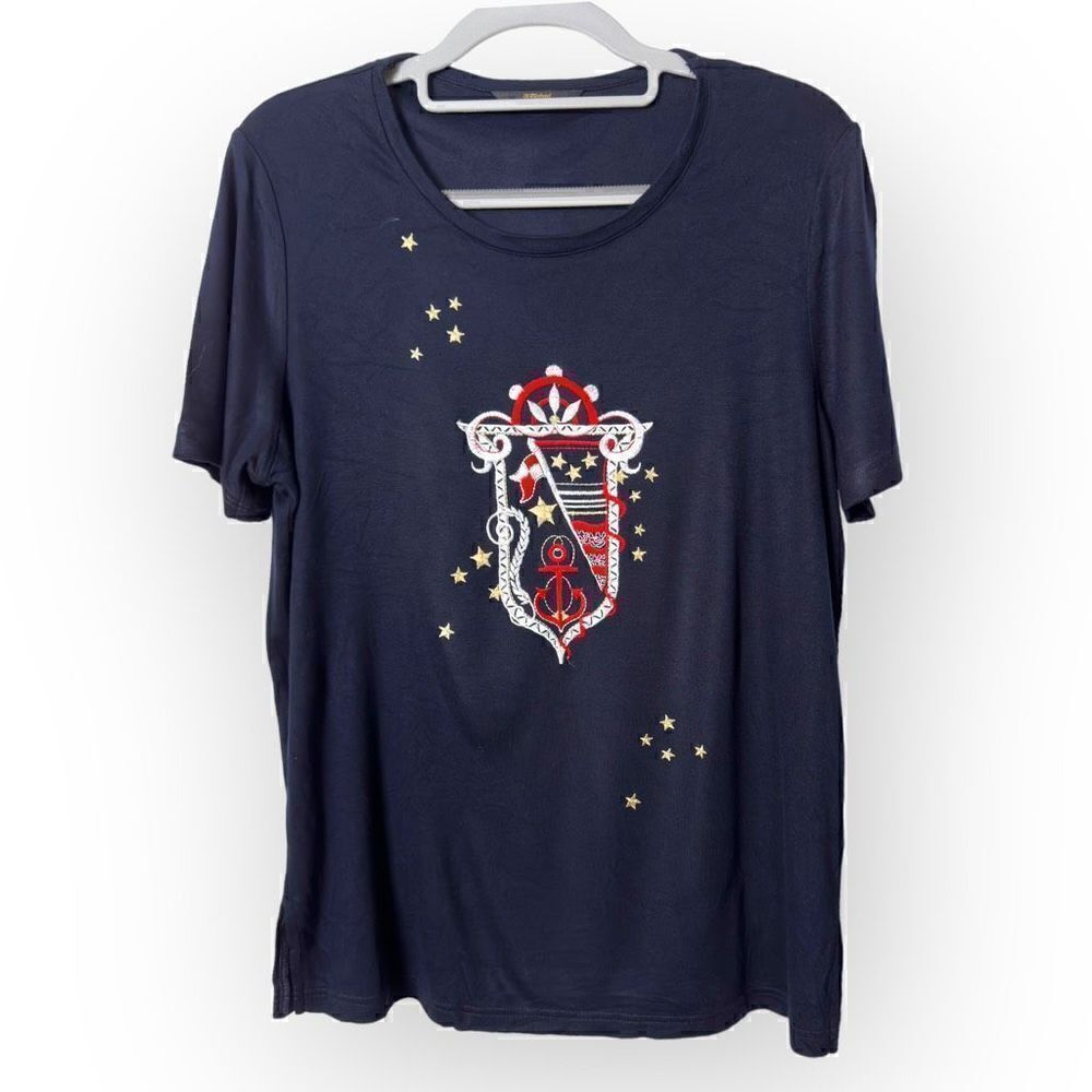 St Michael from Marks & Spencer nautical Dark Navy Tee Shirt Size UK 12 100% vis